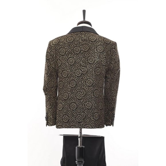Derman Black Gold Floral Patterned Glitter Luxury 2 Piece Tuxedo - Picture 3 of 6